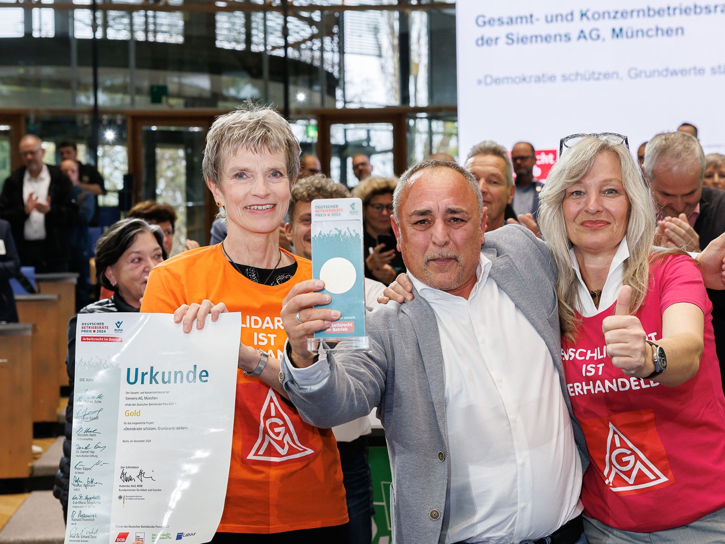 Deutscher Betriebsrätepreis 2024 – Preisträger Gold ist der Gesamt- und Konzernbetriebsrat der Siemens AG, München